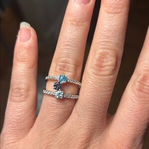 Elegant White and Blue Sapphire Ring